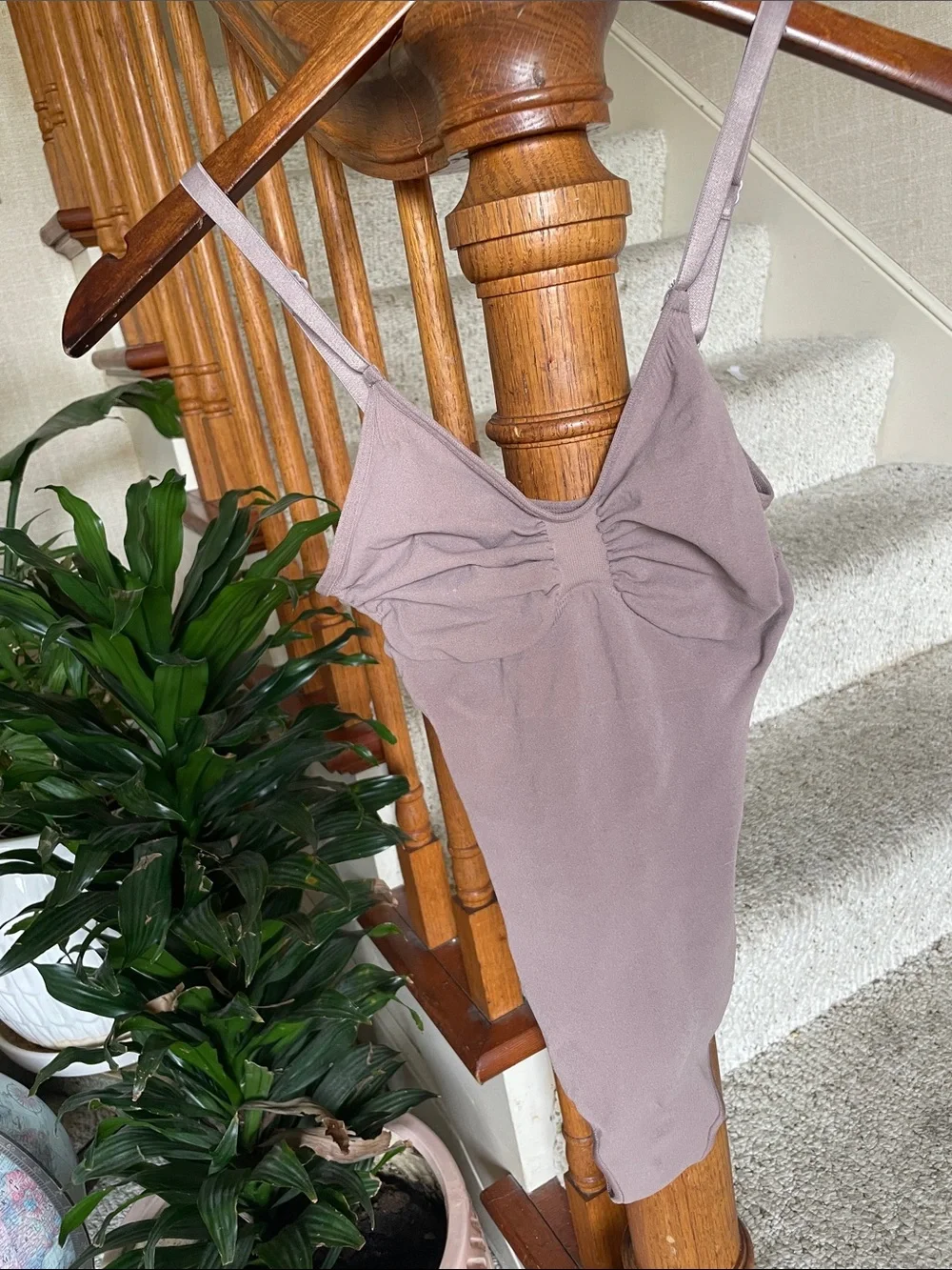SKIMS Mauve Ruched Thong Bodysuit